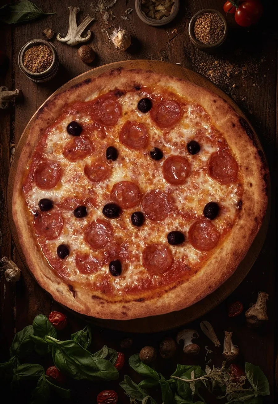 Pizza al salame su tagliere